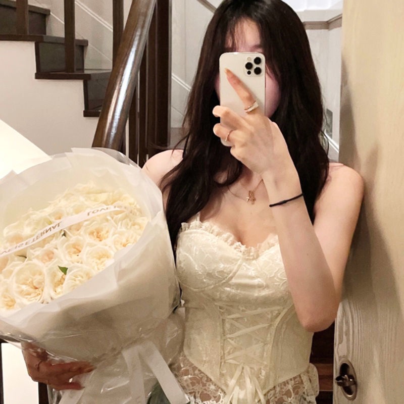 áo 2 dây áo hai dây cropto Áo Lót Ren Hai Dây Hòa Tan Trong Nước Kiểu Pháp Gợi Cảm Cho Nữ