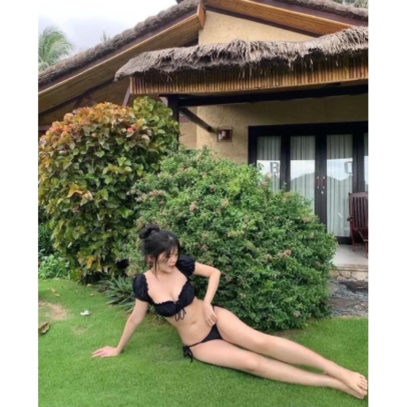 Bikini hai mảnh quần CHIP sexy, áo TAY CON trễ vai baby 2021 nhiều màu