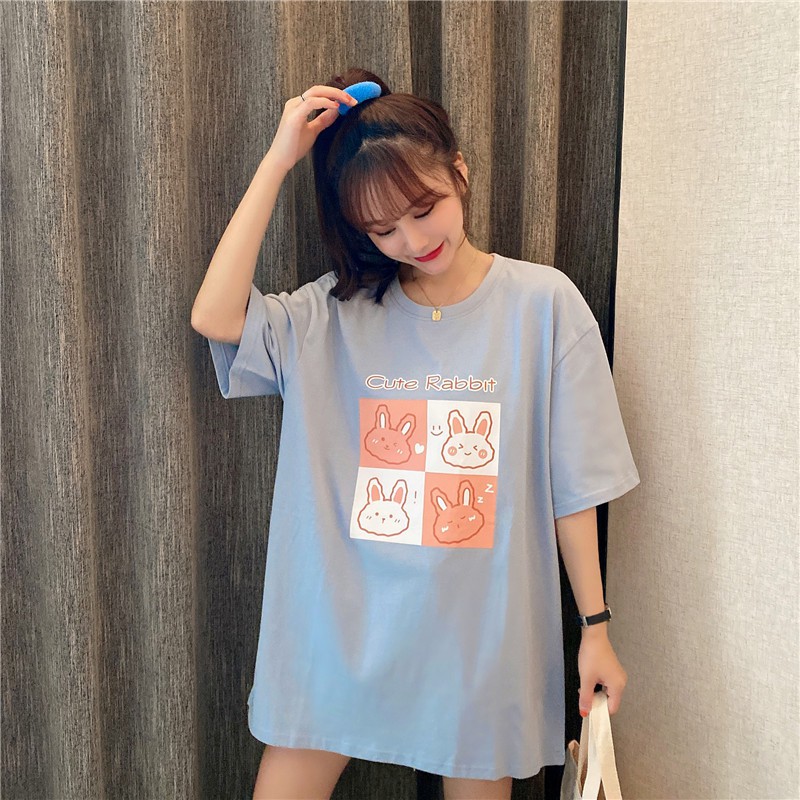 Áo thun tay lỡ unisex thỏ rabbit freesize form rộng