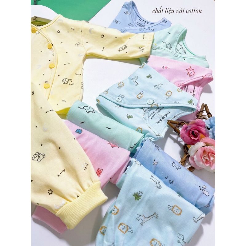Bộ Quần Áo Dài Sơ Sinh Leelee Kid Cúc Lệch, Vải Cotton Màu Họa Tiết