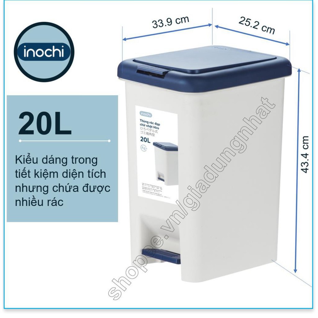 Thùng rác đạp chữ nhật Hiro 20L cao cấp nhật Bản