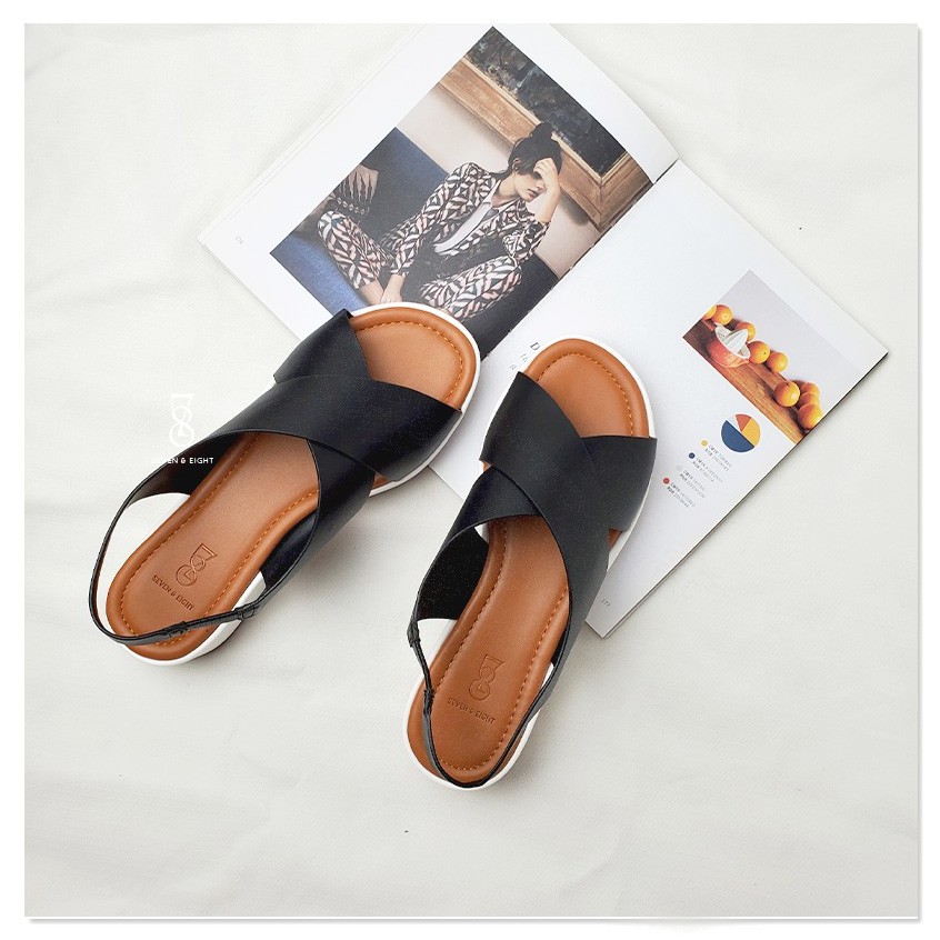 Sandal Nữ 2 Quai Chéo Lớn Đế Bánh Mì Hậu Phối Thun Seven & Eight 4cm - SBM0003