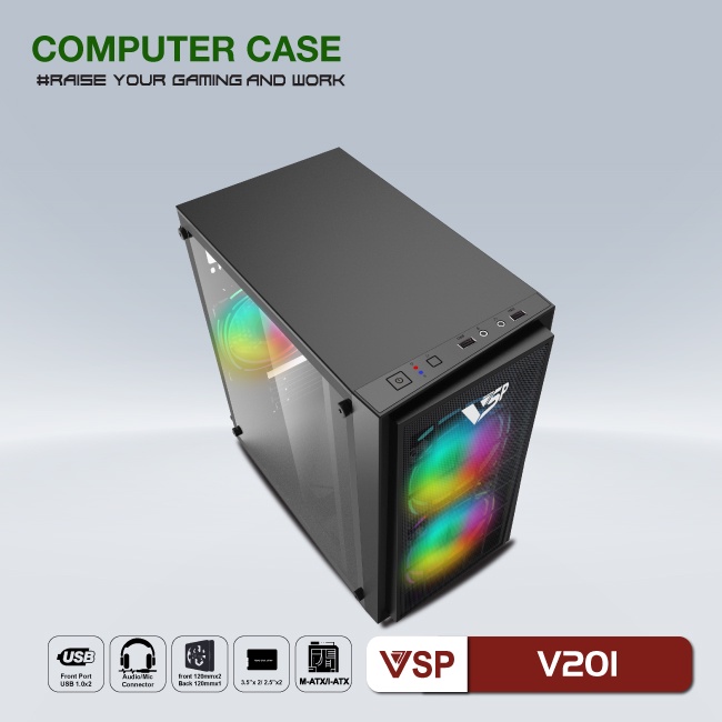 Case VSP V201 (Chuẩn mATX) - Nắp Hông Trong Suốt