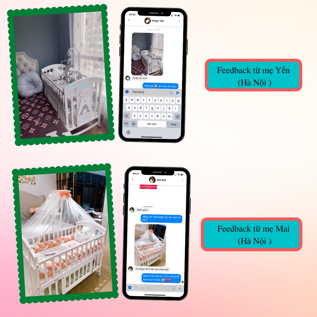 Nôi cũi đa năng 6 chế độ trọn bộ, quây cũi thiết kế Tree Story