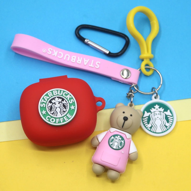 JBL Live Pro+ Case Cartoon Starbucks Coffee Bear Keychain Pendant Silicone Soft Shell Cover JBL Live Pro+TWS Bluetooth Headphone Case Cover Shockproof Shell Cover Cute Coffee Bear