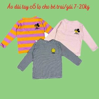 Áo dài tay cổ lọ mẫu kẻ sọc cho bé trai/gái 7-20kg