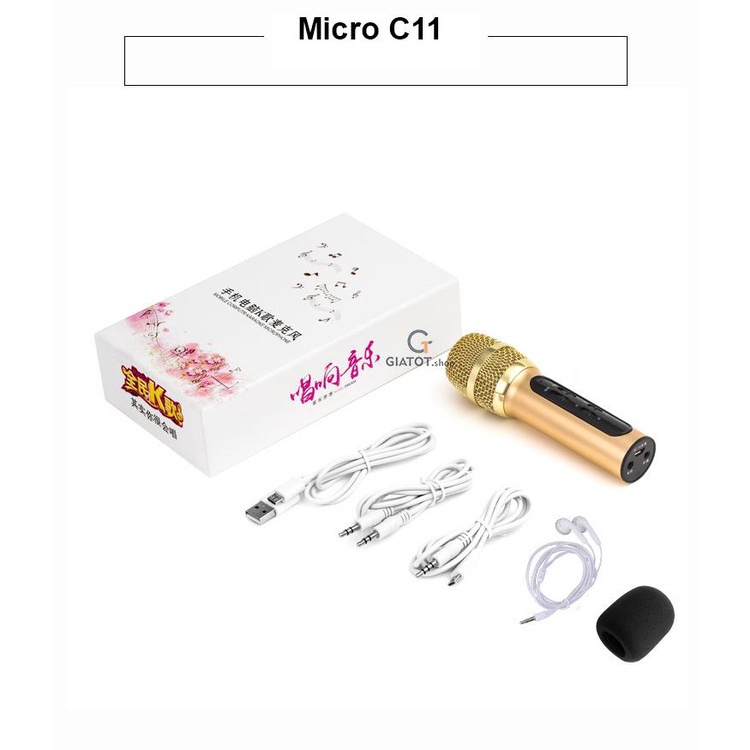 Micro C11 Nâng Cấp Full Phụ Kiện 3in1,karaoke,live stream,thu âm- Phù hợp tất cả dòng điện thoại