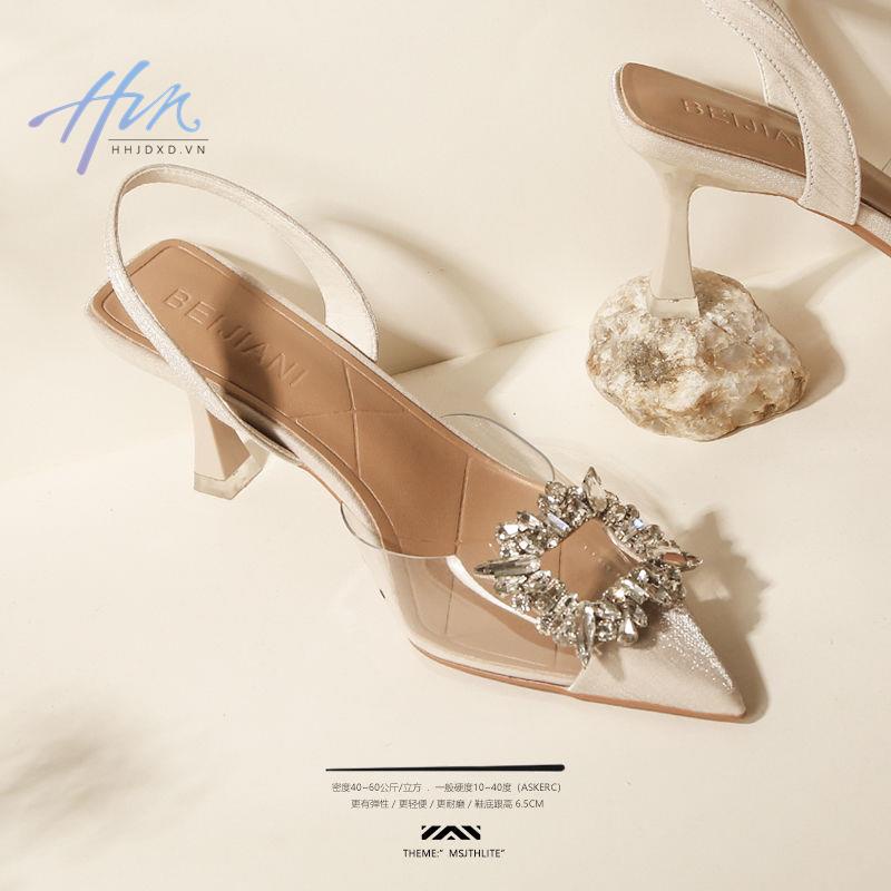 Giày Sandal Cao Gót Mũi Nhọn Quai Trong Suốt Đính Đá Sang Trọng Thời Trang Mùa Hè Dành Cho Nữ