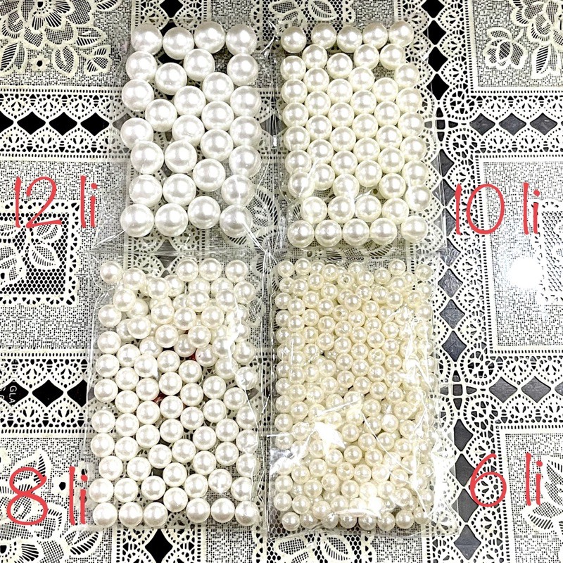 25gr - Hạt giả ngọc trai nhựa, KHÔNG CÓ LỖ, loại sáng bóng, nhiều màu, size 6mm - 8mm - 10mm - 12mm