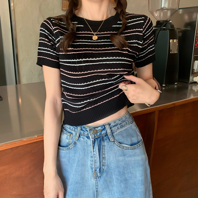 Áo thun IELGY Ysg7842 tay ngắn kẻ sọc thời trang hè năm 2021 cho nữ