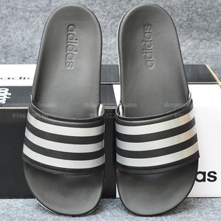 Dép Adidas Plus Cloudfoam Sample màu đen đế trắng sọc bạc