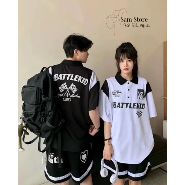 Áo thun cotton tay lỡ unisex- ÁO POLO CHỮ BATTLE -- MẪU HOT 2022