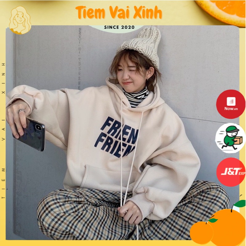 Áo Hoodie Dáng Rộng 🍊Tiệm Vải Xinh🍊 Áo Hoodie Nữ Tay Rộng Lót Bông Dáng Rộng Chữ Frien Mũ 2 Lớp | WebRaoVat - webraovat.net.vn