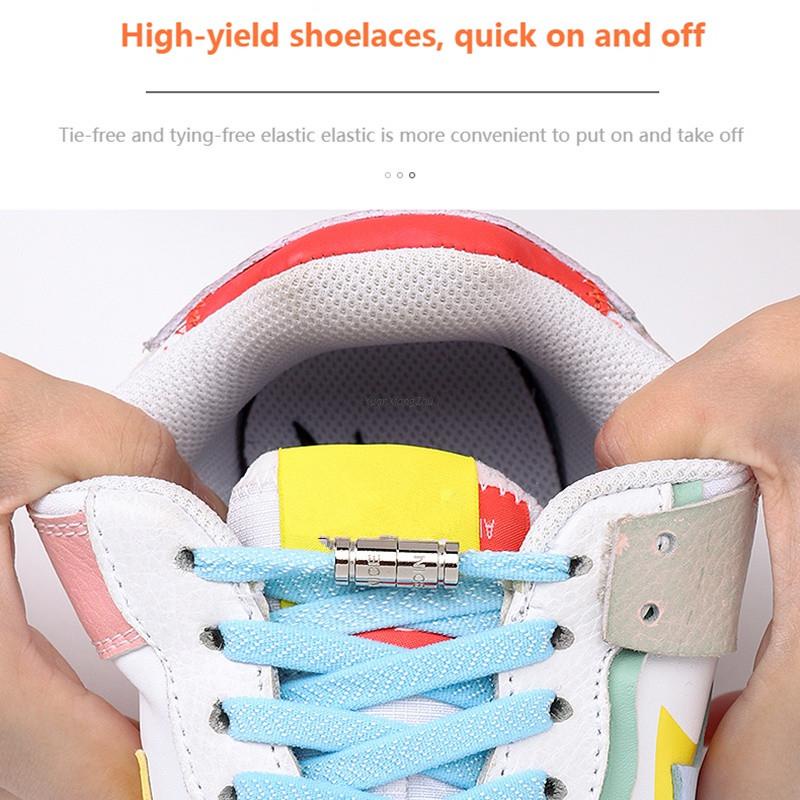 Khóa Dây Giày Co Giãn Phẳng Không Cần Buộc Bằng Kim Loại Mới Cho Người Lớn Và Trẻ Em