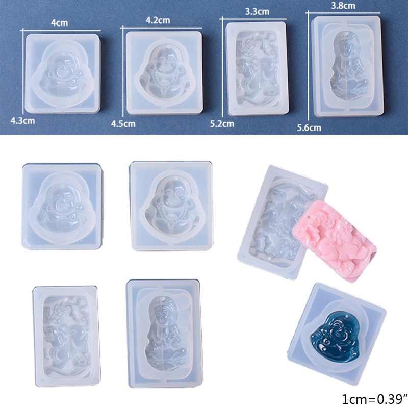 Bộ 4 Khuôn Silicone Làm Mặt Vòng cổ Hình Tượng Phật Làm Resin Handmade
