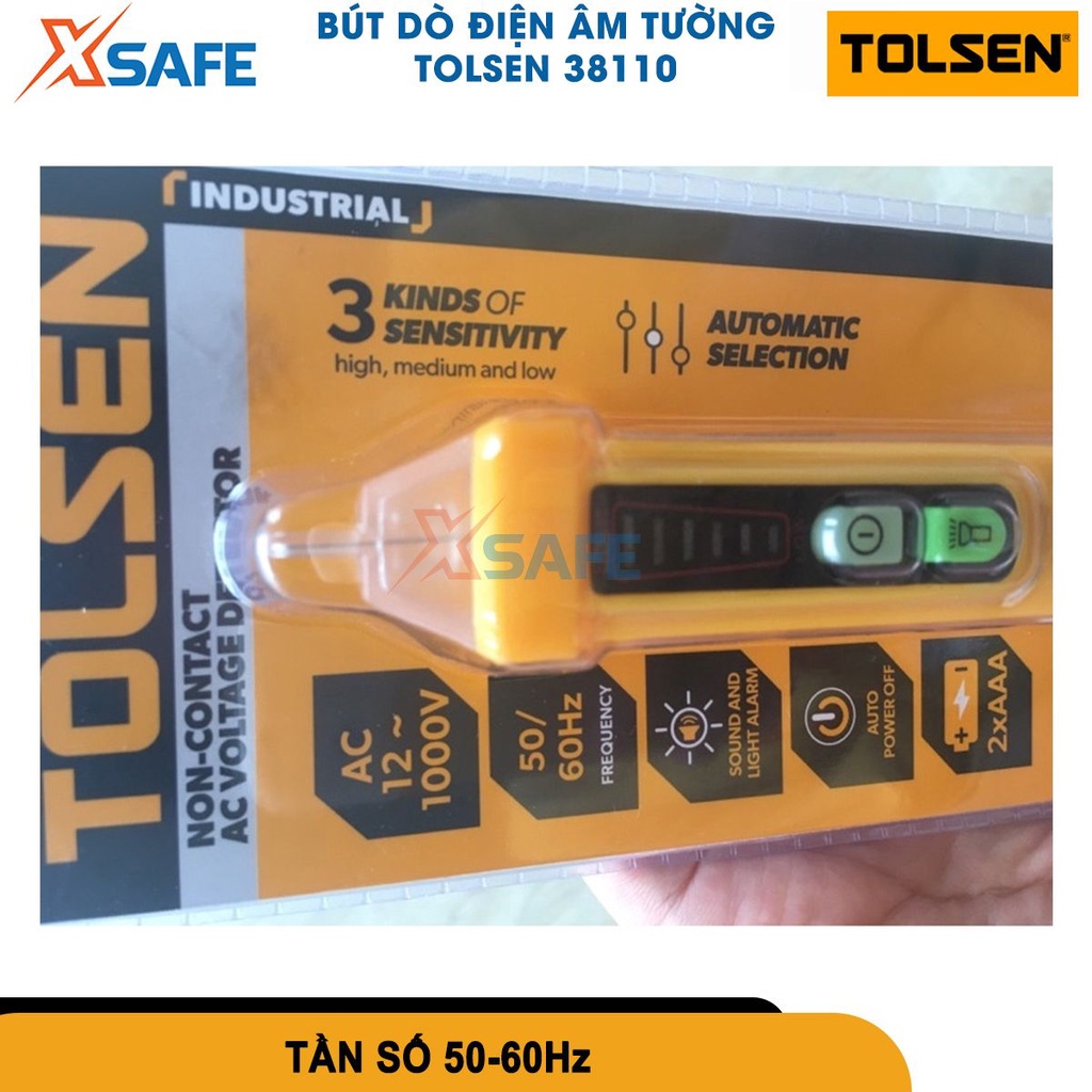 Bút thử điện kỹ thuật số đa năng 12-1000V TOLSEN 38110 đầu dò điện áp cảm ứng dây pha không tiếp xúc dòng điện