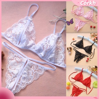 Sexy Women Sheer Lace Bandage Bra Open Crotch G-String Erotic Underwear Set Áo ngực