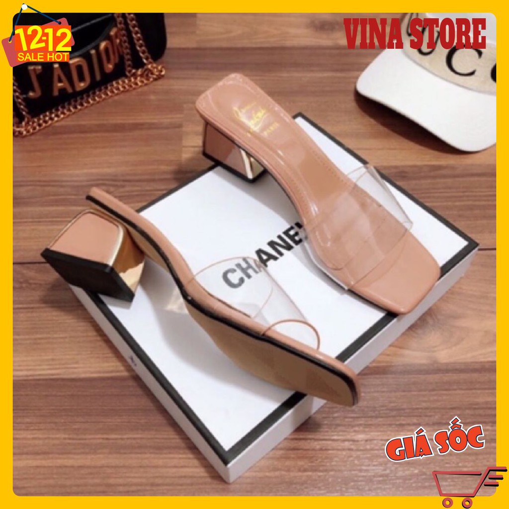 Guốc/Dép Lê Cao Gót 5P Quai Trong Suốt màu nâu tây siêu hot- Mã LBĐ