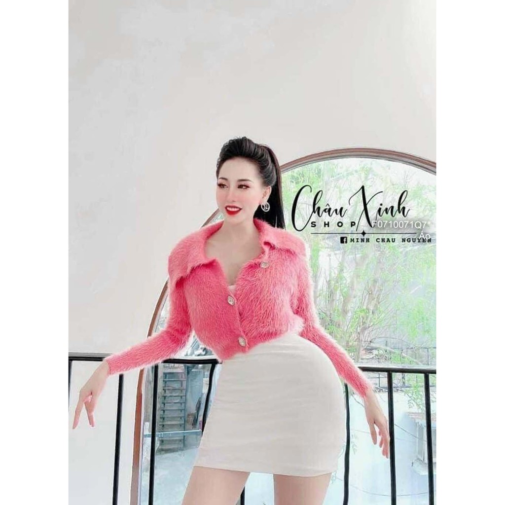 Áo len lông gài khuy đá cổ bẻ tay dài hàng QC!