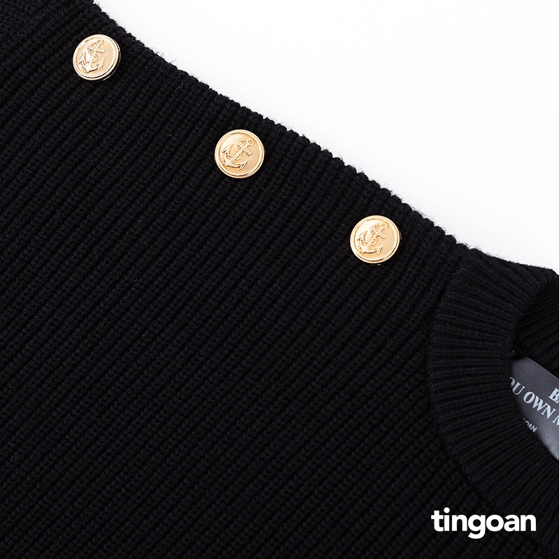 TINGOAN® - Áo len xù trễ vai một bên xẻ vạt buộc dây đen AFTER YOU SWEATER/BL