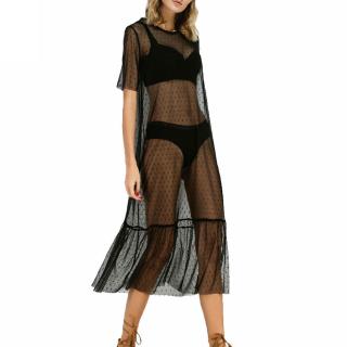 ☆➔❤Hot Sale Sexy Women´s Short Sleeve See-through Mesh Long Maxi Beach Dress