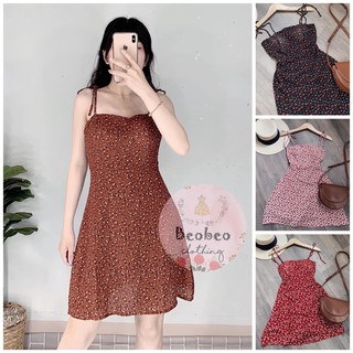 [Ảnh thật] Đầm 2 dây voan hoa nhí cột nơ 4 màu dễ thương