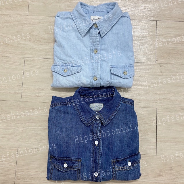 Áo sơ mi denim jean nữ hàng chuẩn xịn, chất denim mềm mịn thoải mái, form áo hơi suông rộng (Hình thật)