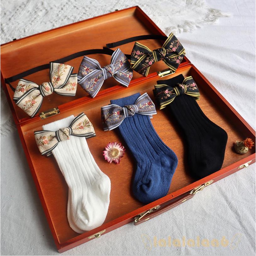 Set 6 tất ống vừa + băng đô in hoa đáng yêu cho bé gái 6 tháng - 4 tuổi