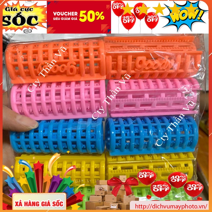 Lô cuốn tóc tự dính cỡ lớn+nhỏ đủ màu tạo nếp làm xoăn uốn phồng tạo kiểu
