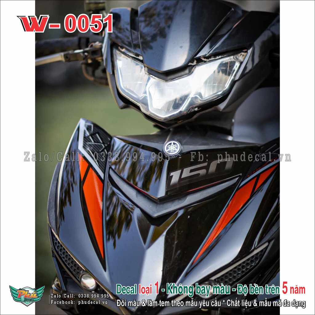 Tem rời Dán xe Exciter 150 đen cam y15zr