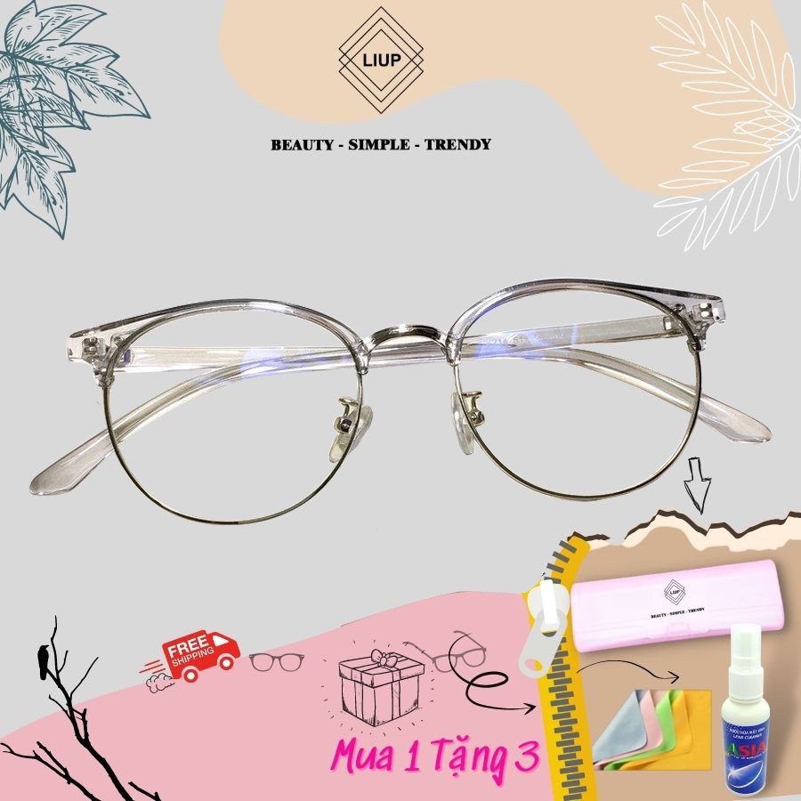 Gọng kính cận mắt tròn nam nữ Liup Eyewear cắt vành dẻo thời trang 6214