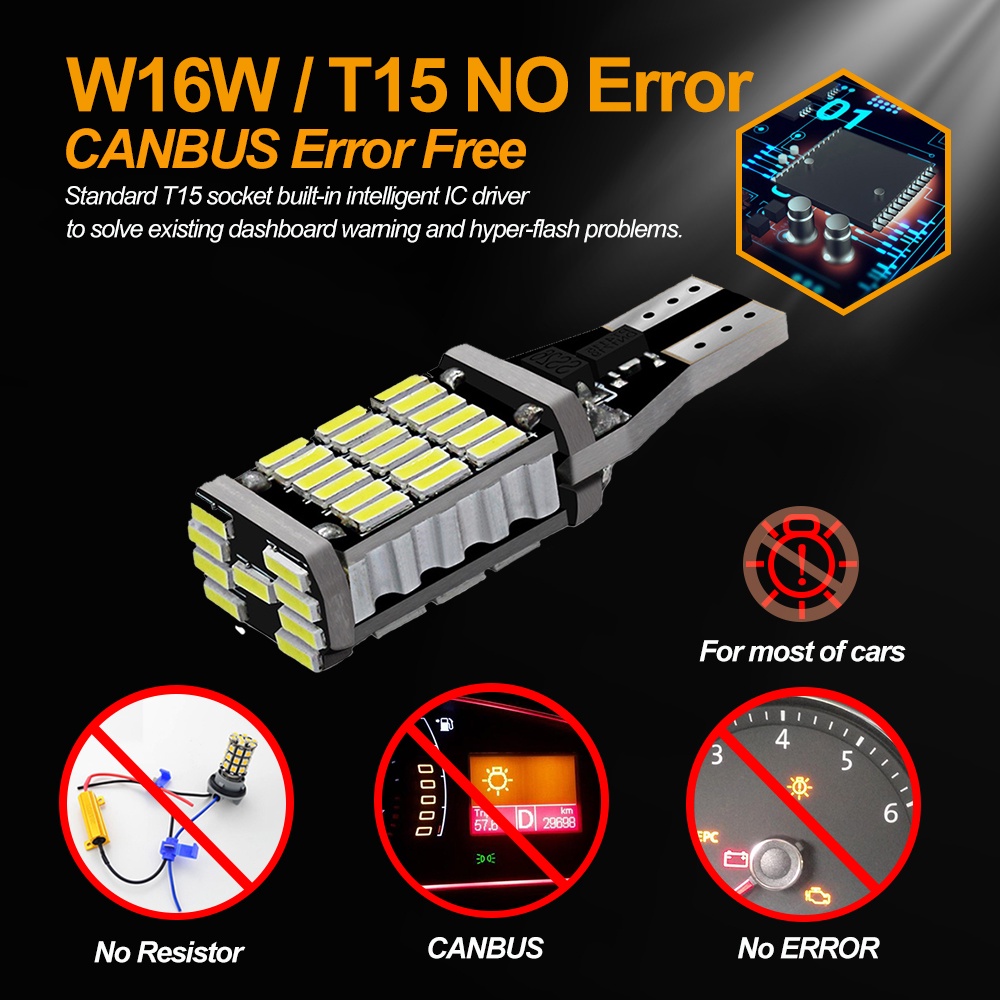 Set 2 Đèn led canbus t 15 4014 45 smd Ánh Sáng Trắng Chống Sương Mù Cho Xe Hơi
