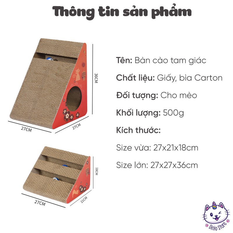 Bàn cào móng cho mèo hình tam giác gắn chuông tặng kèm Catnip