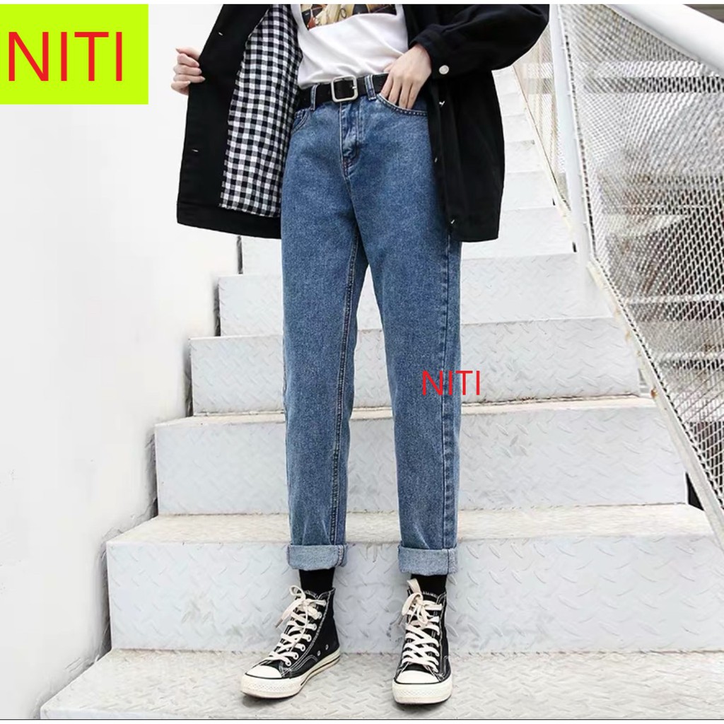 [ CUỐN THEO CHIỀU GIÓ!! ] QUẦN JEAN NỮ LƯNG CAO KIỂU QUẦN BAGGY JEAN NỮ NITI LƯNG CAO MÀU XANH ĐẬM LAI CUỐN