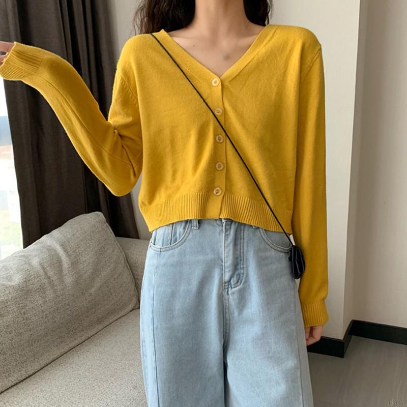 Áo khoác cardigan dài tay cổ chữ v xinh xắn theo phong cách hàn quốc