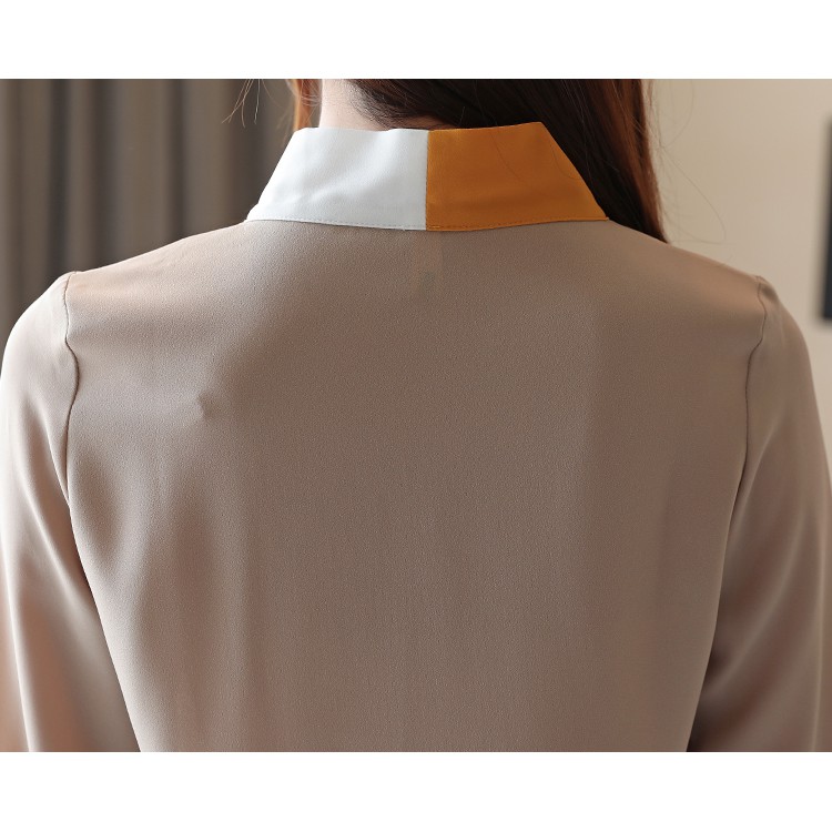 Áo chiffon công sở nữ tay dài thắt nơ phong cách Hàn Quốc