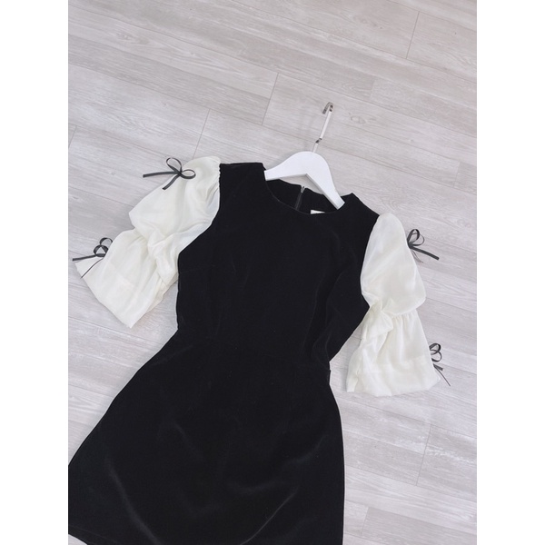 VÁY NHUNG THIẾT KẾ TAY NƠ CỰC XINH