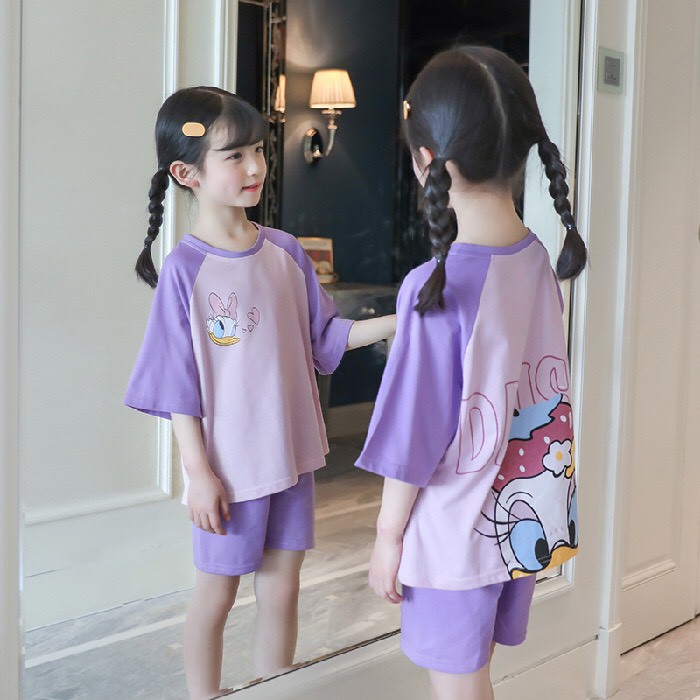 Bộ Cộc Tay Cotton Cao Cấp 2021 Cho Bé Gái Mùa Hè Hoạ Tiết Hoạt Hình Kidstore | Size 10-35kg