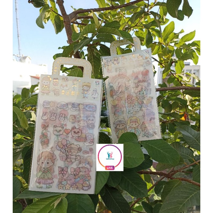 Sticker hình nhãn dán trang trí 4 tấm trong suốt mờ phong cách hàn quốc đẹp đa dạng mẫu đã cắt sẵn xinh xinh