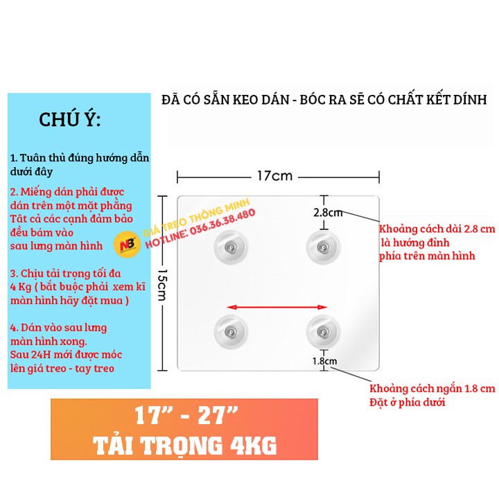 Tấm Dán Siêu Chắc Tạo Ốc VESA - Dùng Cho Màn Hình 17 - 27 Inch Không Có Lỗ Ốc - Lắp Đặt Cùng Giá Treo Màn Hình Máy Tính