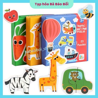 Bộ ghép hình Puzzle 2 mảnh hộp giấy TO ĐẸP 3 chủ đề vô cùng đáng yêu cho bé