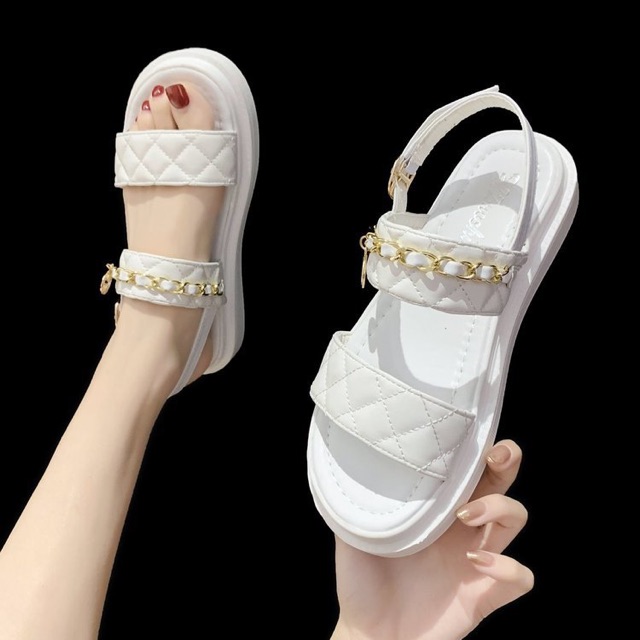 Sandal nữ,sandal học sinh,sandal 2 quai Zuashi kèm dây xích