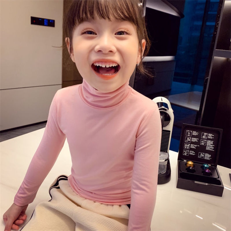 Áo thun tay dài cổ lọ màu trơn thời trang mùa thu nhiều màu tùy chọn cho bé gái