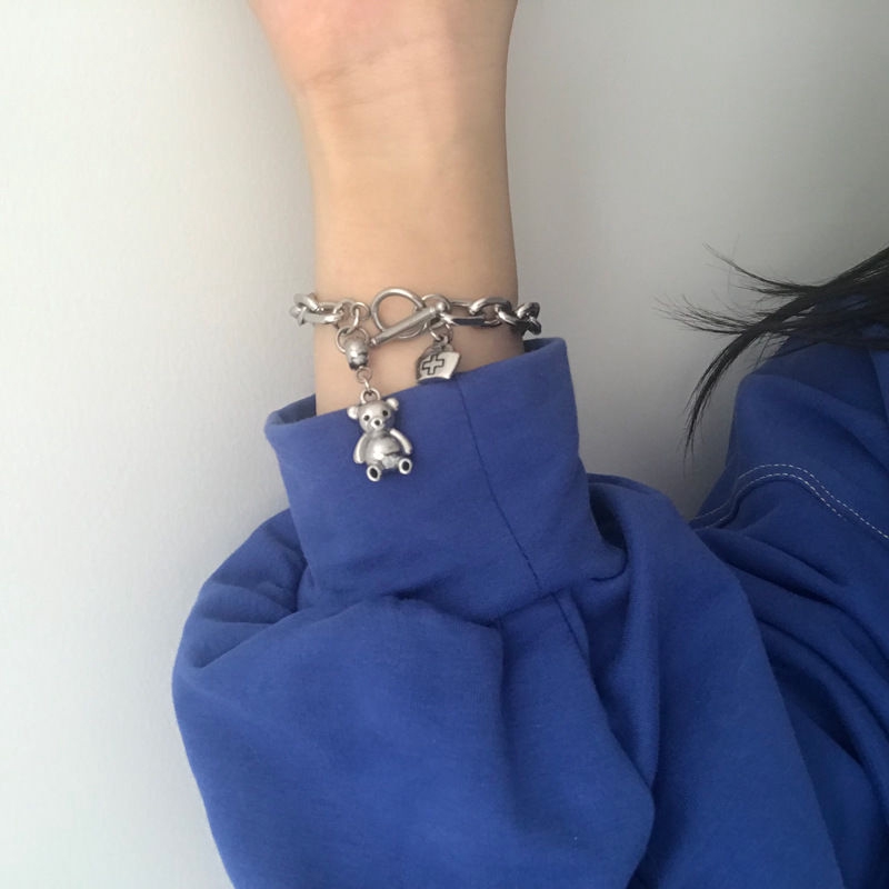 Vòng tay gấu khóa dẹt mạ bạc cho nam và nữ