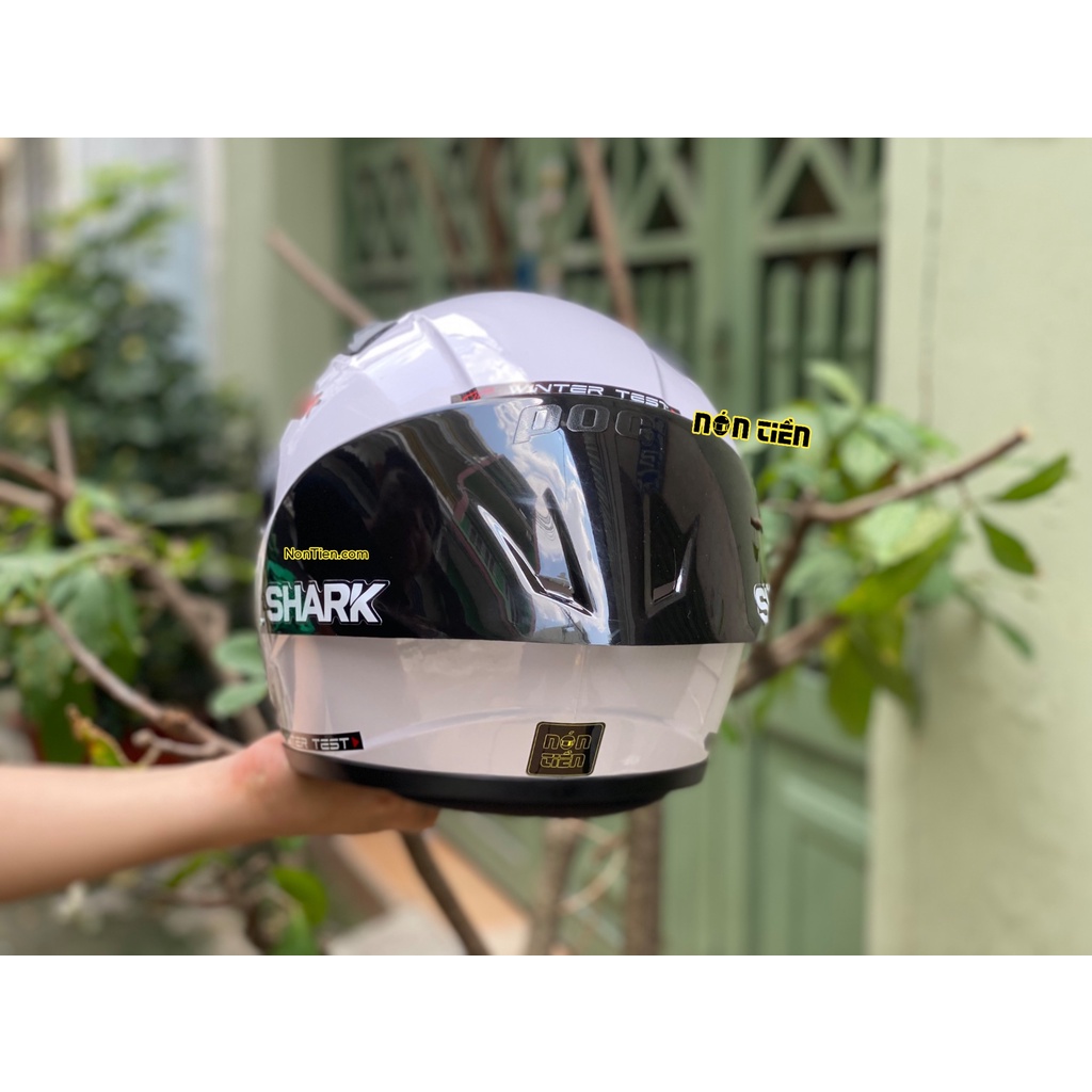 Combo mũ FULLFACE ĐUÔI SHARK TRẮNG BÓNG siêu chất cực đẹp, siêu ngầu, BH 365 ngày, tặng kèm túi đựng