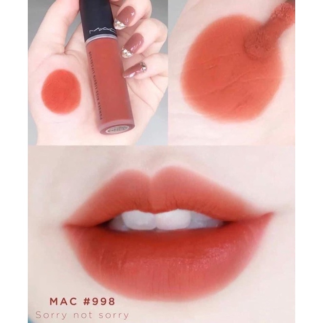 Son kem lì MAC Power Kiss Liquid LipColour màu 998 Cam cháy- Sorry Not Sorry 5ml