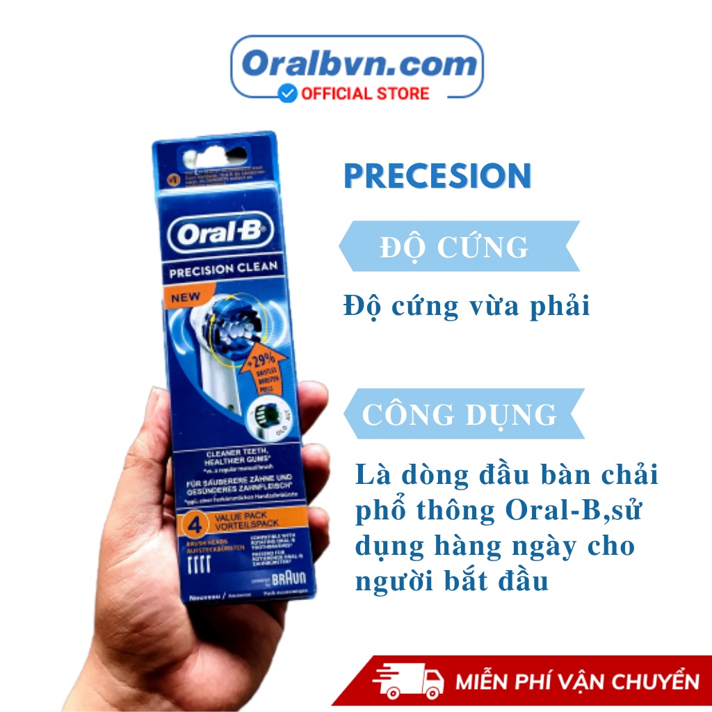 Đầu bàn chải điện Oral B thay thế PRECISION lông dài ngắn khác nhau, làm sạch bề mặt răng tối đa, tan mảng bám