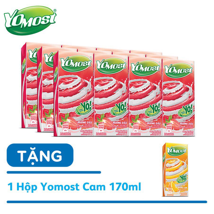 [Tặng 1 hộp Vị cam khi mua 3 lốc]Sữa Yomost hương Dâu 170ml