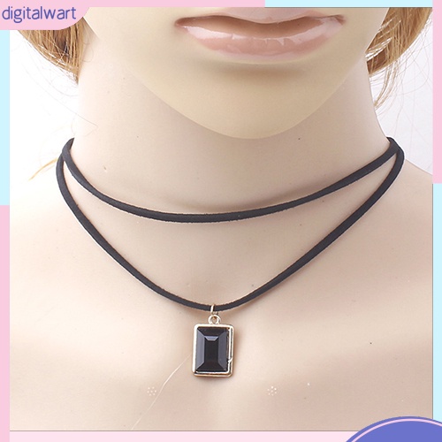 Vòng cổ 2 lớp mặt đính đá nhân tạo hình vuông sang trọng dành cho nữ