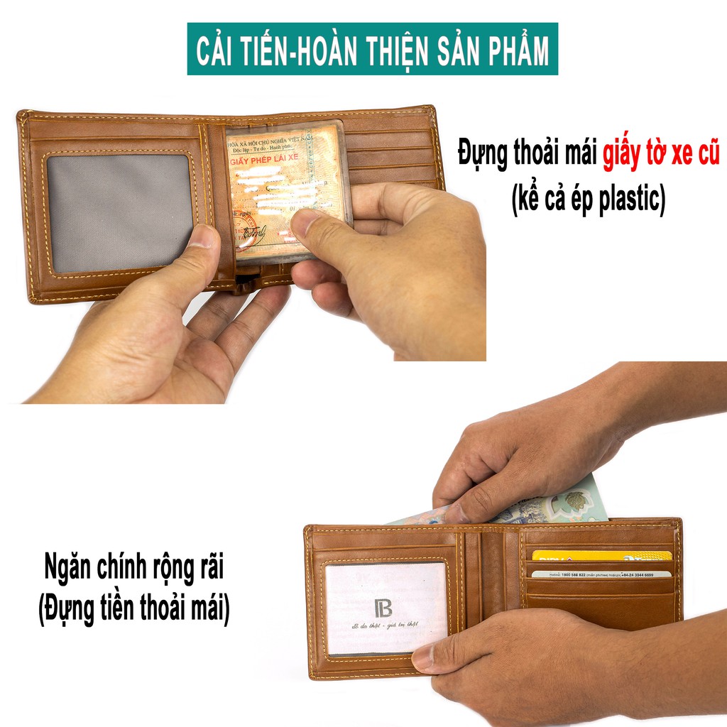 Ví da nam V104 cao cấp-bóp nam da bò Nappa, màu nâu bò-Da thật, full hộp thương hiệu Bụi leather-BH 24 tháng